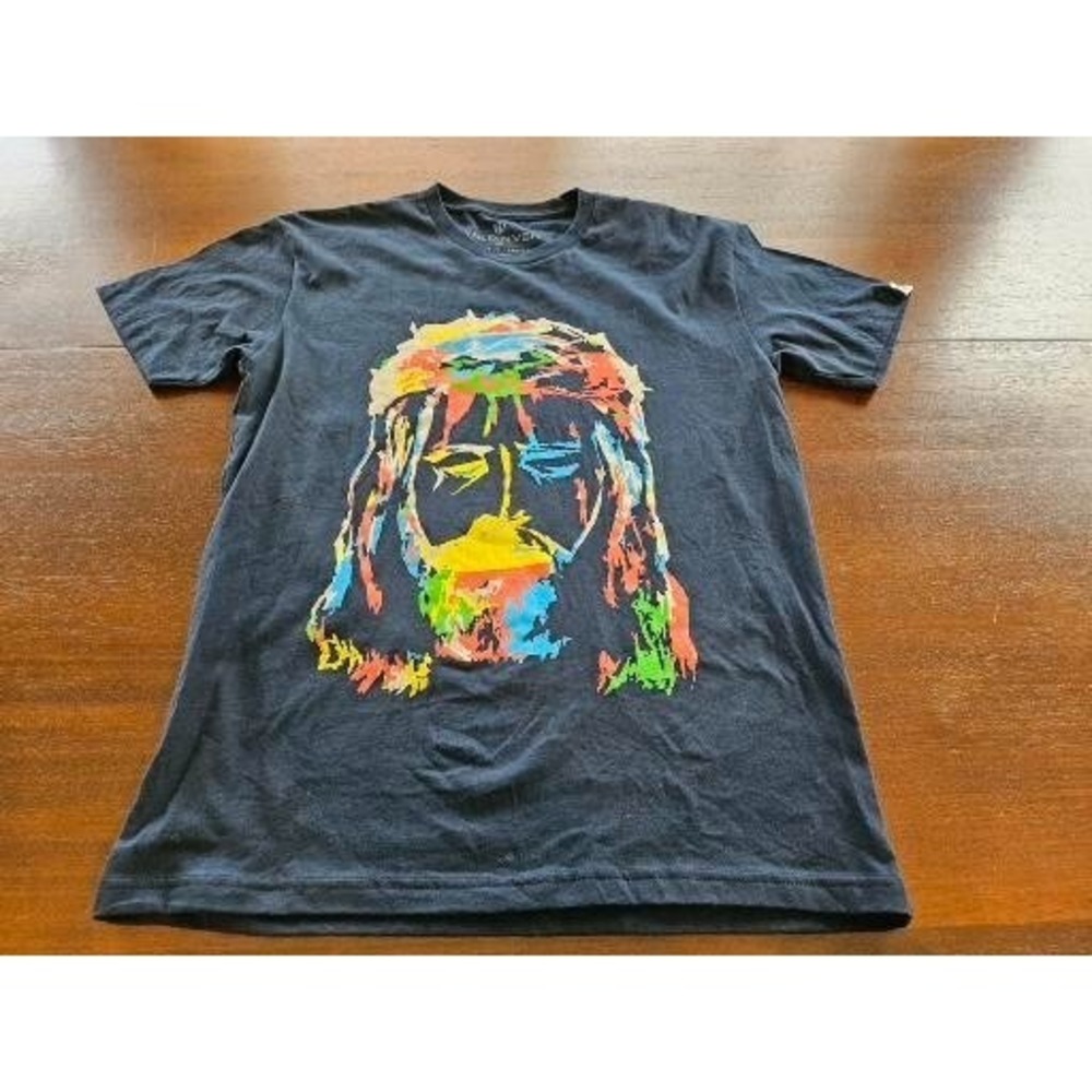 WRLDINVSN Graphic Tee Mens Small Black Jesus Portrait Paint Stroke Cotton Shirt